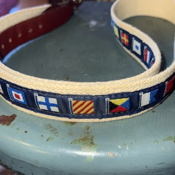 Leather Man Ltd. Essex, Conn nautical flag men belt measure 40 inches - Picture 3 of 5